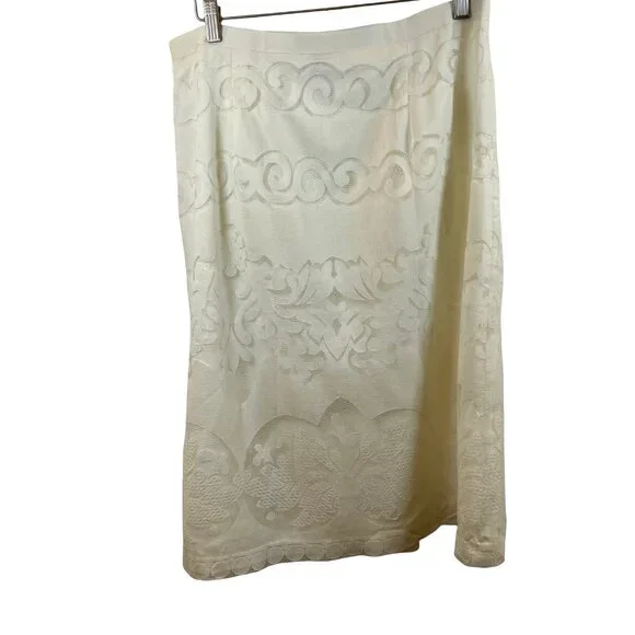 J. Crew Midi White Ornate Lace Skirt Size 12 - Picture 4 of 9
